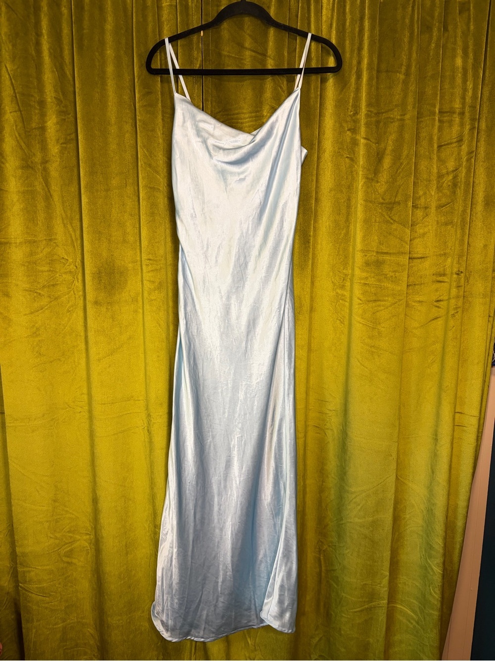 NWT Rich Radi Q’s New York Sky Blue Satin Bias Cut Cami Slip Dress Small $269